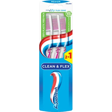 Aquafresh Clean&Flex Medium dagelijkse Tandenborstel 2+1 gratis, in 100% plasticvrije verpakking