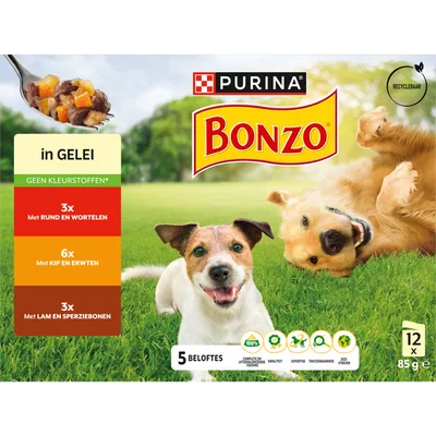 Bonzo Hondenvoer adult gelei rund kip lam 12st.