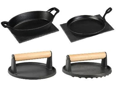 GRILLMEISTER Gietijzeren BBQ-grillpan of -hamburgerpers