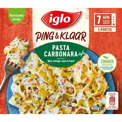 Iglo Ping en klaar pasta carbonara