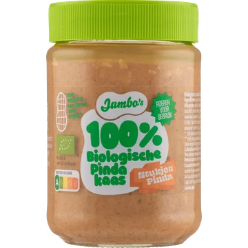 Jumbo's 100% Biologische Pindakaas met Stukjes Pinda 350 g