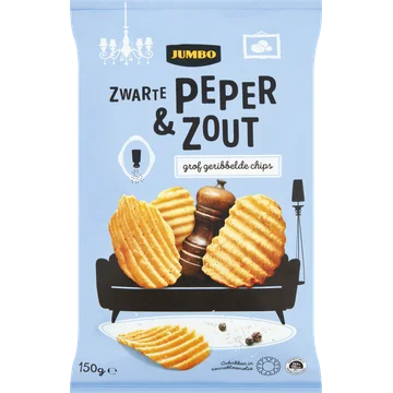 Jumbo Chips Zwarte Peper & Zout Ribbel 150 g