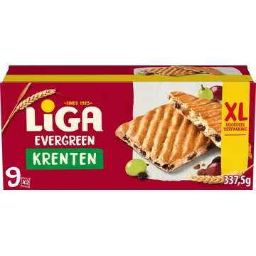 Liga Evergreen Krenten XL Voordeelverpakking 9x2 biscuits 337.5 g