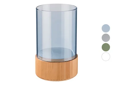 LIVARNO home Glazen windlicht met houten voet
