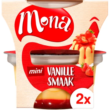 Mona Mini Vanillesmaak Pudding met Aardbeiensaus