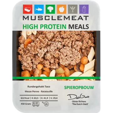 Muscle Meat High Protein Meals Rundergehakt Taco Mezze Penne - Ratatouille Spieropbouw 450 g