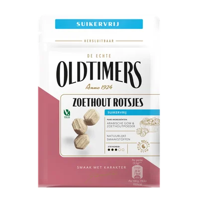 Oldtimers Zoethout rotsjes suikervrij Stazak 100 g