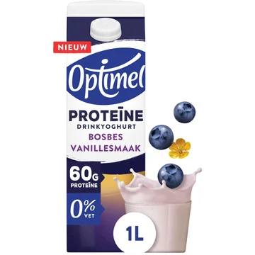 Optimel Proteïne Drinkyoghurt Bosbes Vanillesmaak 0% Vet 1L