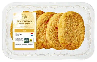 PLUS Boerentrots Kipburger gepaneerd 5 stuks Tray 500 g
