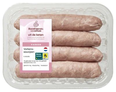 PLUS Boerentrots Varkenssaucijzen 4 st Tray 400 g