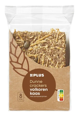PLUS Dunne crackers volk kaas pomp Tray 140 g