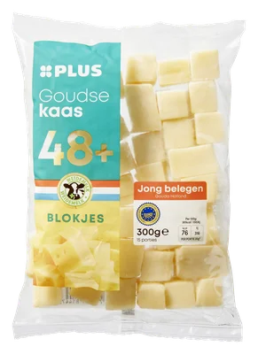 PLUS Goudse Jong Belegen 48+ blokjes Zak 300 g