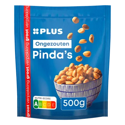 PLUS Pinda's ongezouten 500 gram Zak 500 g