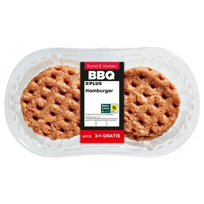 PLUS Hamburger varken-rund 4 stuks Tray 320 g