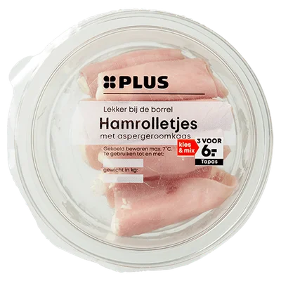 PLUS Hamrolletjes met aspergeroomkaas