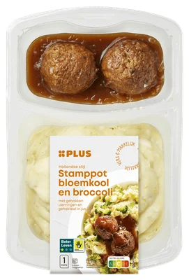 PLUS Stamppot bloemk brocc gehakt Tray 500 g