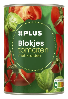 PLUS Tomatenblokjes met kruiden Blik 400 g