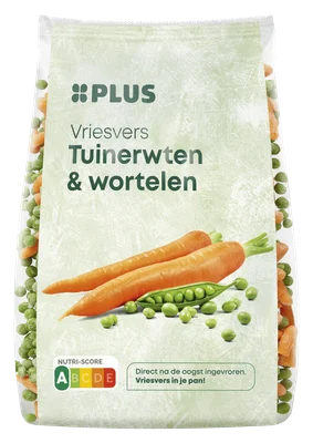 PLUS Tuinerwten en wortelen Zakje 500 g