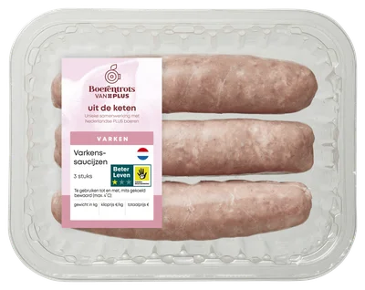 PLUS Boerentrots Varkenssaucijzen 3 st Tray 300 g
