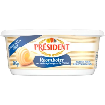 Président Roomboter met Verlaagd Vetgehalte (60%) Ongezouten 200 g