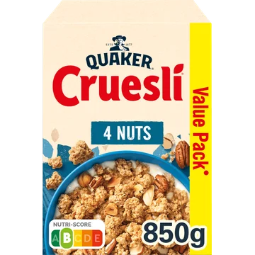 Quaker Cruesli 4 Noten Ontbijtgranen Voordeelverpakking 850 gr