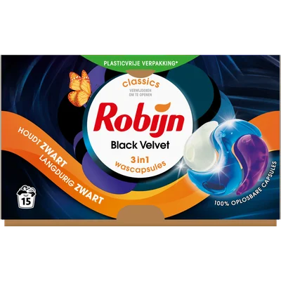 Robijn Vloeibaar wasmiddel 3 in 1 caps. Black velvet
