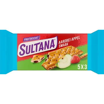 Sultana FruitBiscuits Aardbei Appel 5 x 3 Stuks