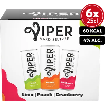 Viper Hard Seltzer Peach, Cranberry, Lime Mixpack 6x250ML