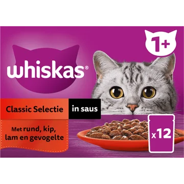 Whiskas 1+ Kattenvoer - Classic selectie in saus - maaltijdzakjes 12x85g