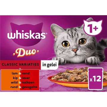 Whiskas 1+ Kattenvoer - Duo Classic Variaties in Gelei - Maaltijdzakjes 12x85g