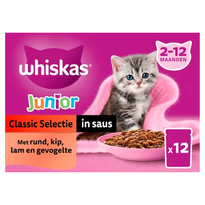 Whiskas Junior Classic -Kattenvoer - in saus Doos 12 st