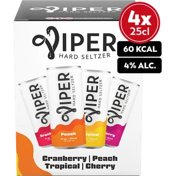Viper Hard Seltzer Cherry / Tropical / Cranberry / Peach Multipack 4x250ML