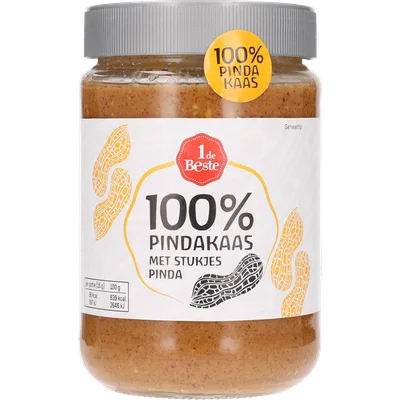 1 de Beste 100% pindakaas met stukjes pinda