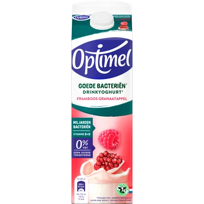 Optimel Drinkyoghurt goede bacteriën framboos granaatappel