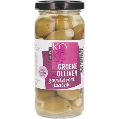 Kokota Gevulde groenen olijven met tzatziki