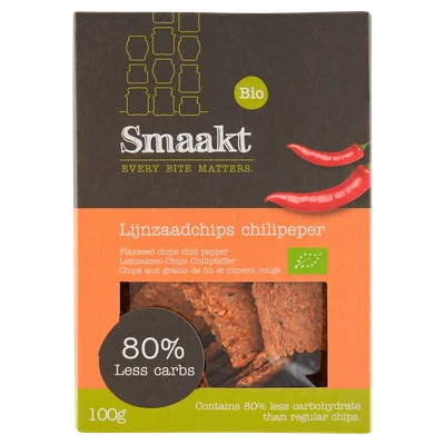 Smaakt Less Carb Lijnzaadchips Chili bio