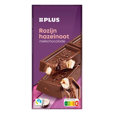 PLUS Chocoladereep melk rozijn hazelnoot FT