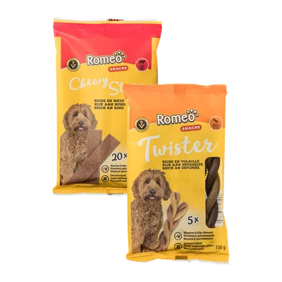 Aanbieding van 27.04 ROMEO Hondensnacks