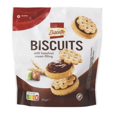 Biscotto Biscuits met hazelnootcrème vulling