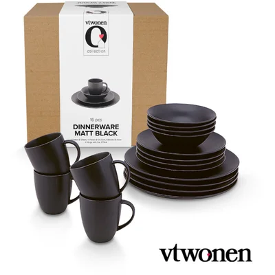 vtwonen Dinnerware raw matt black set/16