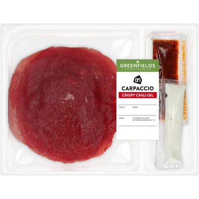 AH Greenfields Carpaccio crispy chili oil