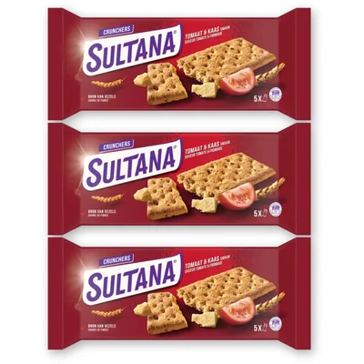 Sultana Crunchers tomaat & kaas 3-pack