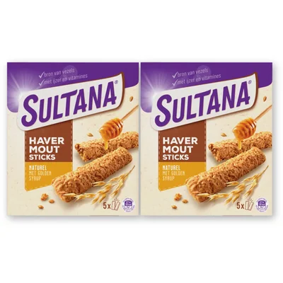 Sultana Havermoutsticks naturel golden syrup 2pk