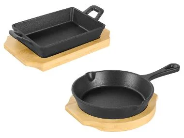GRILLMEISTER Gietijzeren grillpan met bamboe serveerplank