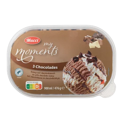 Mucci Drie smaken chocolade roomijs