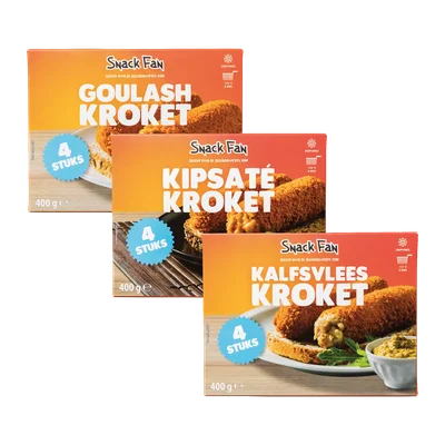 Snack Fan Kalfskroketten, Krokante kipsatékroketten of Goulash kroketten
