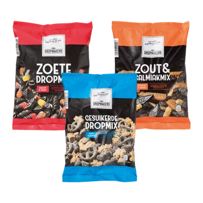 Dropmakers Zoete dropmix, Gesuikerde dropmix of Zout- en salmiakmix