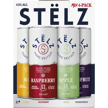 Stelz Hard Selzer mix Raspberry, Mango, Passionfruit & Apple 4x250ML