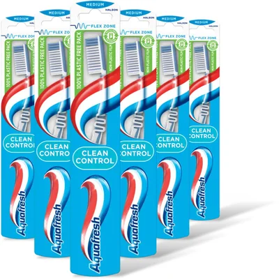 Aquafresh Clean control medium tandenborstel 6pack (6 st)