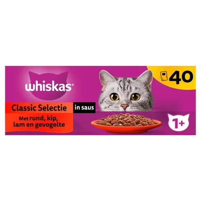 Whiskas 1+ Classic selectie in saus (40 st)